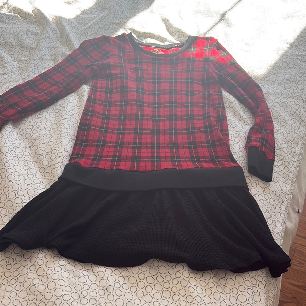 Stylish Red Plaid Kids Dress with Black Skirt